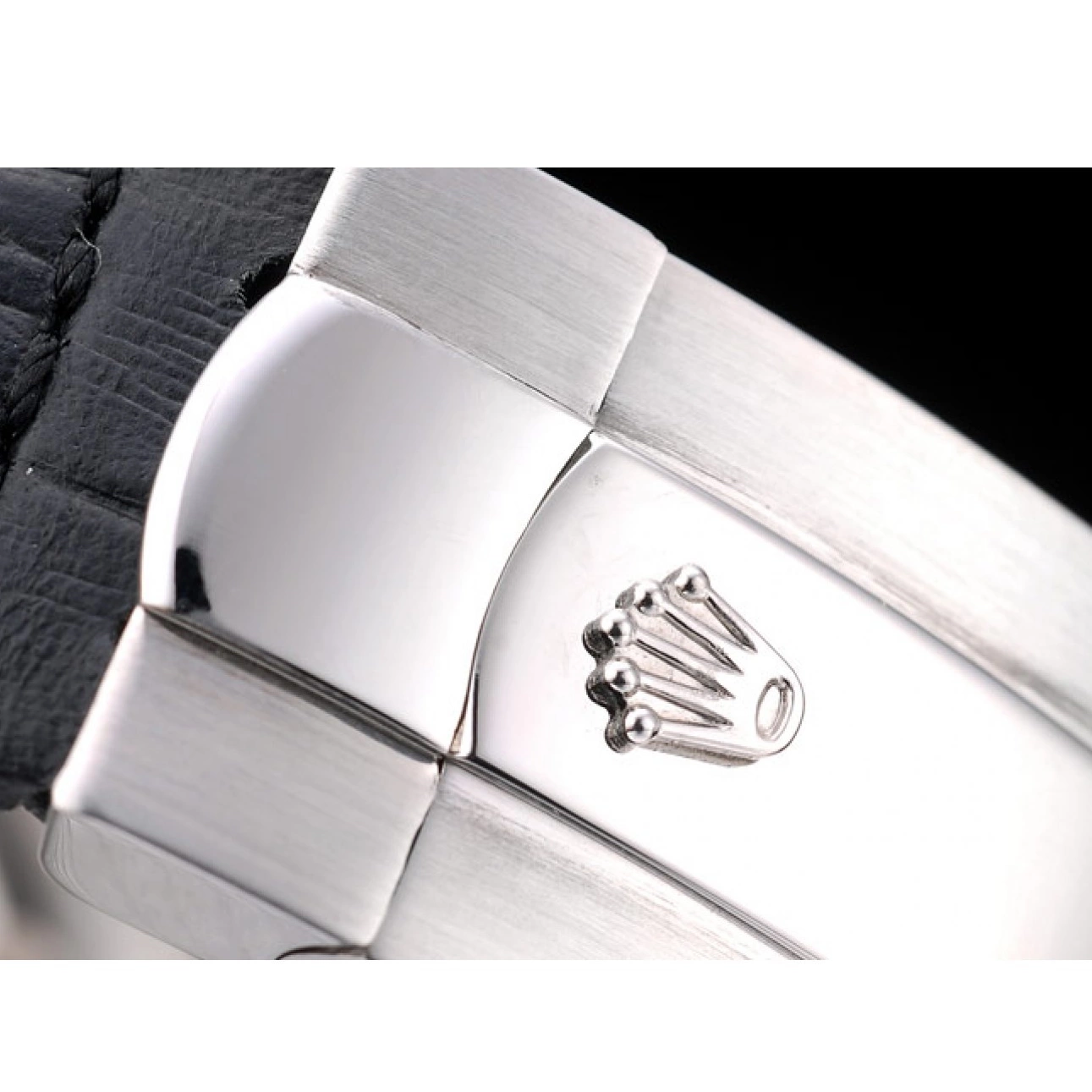 Aaa replica watch Case Steel Black Dial Rolex Daytona Stainless Blue Strap Leather 0625